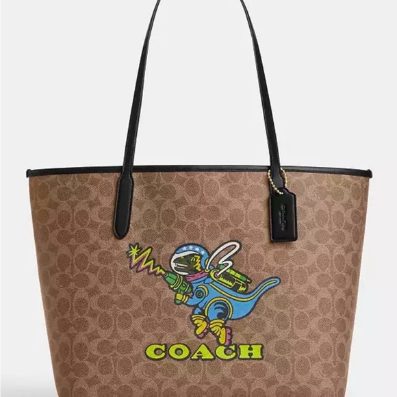 Coach Cosmic City Tote Bag In Signature Canvas With Rexy Print and Dino charm - Picture 5 of 12